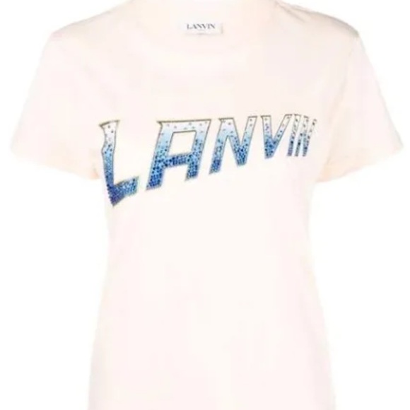 Lanvin Cream Tee with Blue Logo - Picture 1 of 2